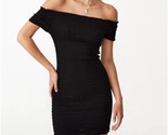 Cotton On Women&#39;s Poppy Shirred Off Shoulder Mini Dress Black Smocked Si... - $28.04