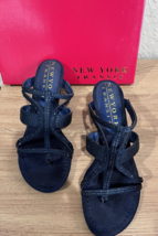 New York Transit  Sparkle Wedge Thong Sandals Navy Size 7.5 M - £28.57 GBP