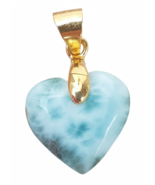 natural  blue HEART LARIMAR carved Gemstone pendant (lh-33) - $12.90