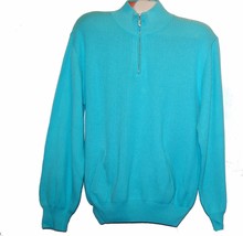 Blue Sweater Aqua Blue Knitted Polo Zipper Long Sleeve Men&#39;s Cotton Size... - $45.47