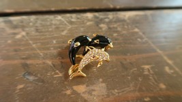 Vintage Enamel Rhinestone Swimming Moving Dolphin Pin Brooch 2.5cm - £9.48 GBP