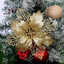 6.5&quot; 12Pcs Christmas Glitter Poinsettia Flowers Xmas Tree Ornaments Deco... - $178.72 MXN