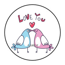 30 Cute Love You Birds Envelope Seals Labels Stickers 1.5&quot; Round Heart - £5.98 GBP