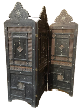 3 Panel Folding Wooden Room Divider Partition Privacy Screen Carving Wood Inlay - £7,175.58 GBP
