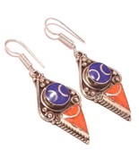 Coral Lapis Lazuli Handmade Christmas Gift Jewelry Earrings Nepali 2&quot; SA... - £6.20 GBP