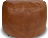 Thgonwid Unstuffed Faux Leather Pouf Cover, Handmade Footstool, Amaretto. - $38.93