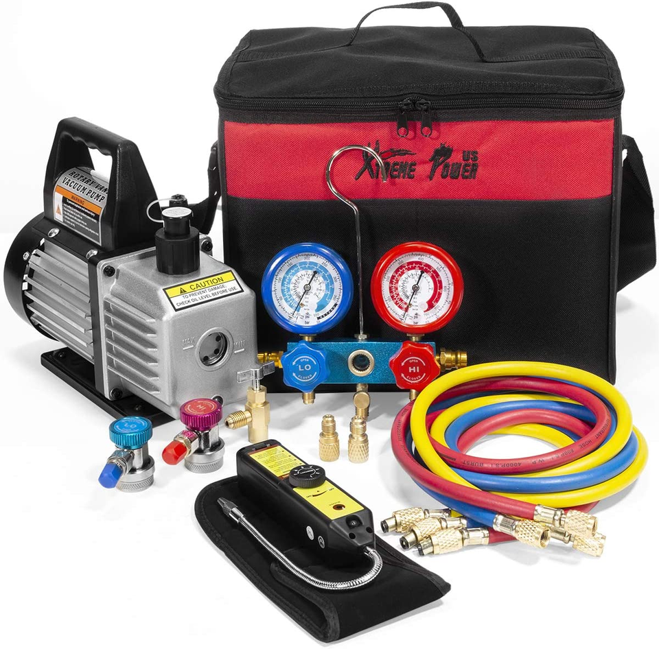 Premium 4CFM Air Vacuum Pump HVAC A/C Refrigeration Kit AC Manifold Gaug... - $237.14