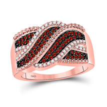 10kt Rose Gold Womens Red Color Enhanced Diamond Crossover Band Ring 1/3 Cttw - £381.46 GBP