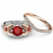 2.50Ct Labor Erstellt Granat Diamant Braut Verlobungsring Set 14K Rose Vergoldet - £150.79 GBP