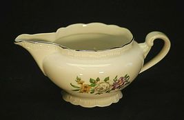 Bouquet Floral Ribbed Edge Footed Milk Creamer Bohemia Ceramic Vintage - $21.77
