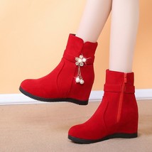 New Winter Fashion Women Wedges Ankle Boots Increasing Height Shoes Flowers High - £35.69 GBP