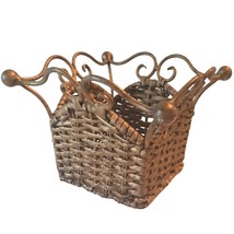 Wicker And Metal Distressed Looking Basket Pot Holder - £14.68 GBP