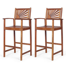 2 Pieces Outdoor Acacia Wood Bar Chairs with Sunflower Backrest and Armr... - £127.59 GBP