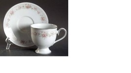 Noritake Ireland Thornton  Footed Cup &amp; Saucer Set Pink Floral Silver Trim #3160 - £11.44 GBP