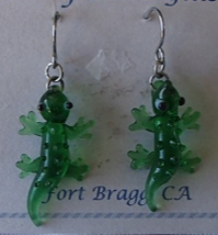 Hand Blown Glass Gecko Earrings Handcrafted Fort Bragg CA USA New Pierced   - $35.00