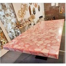 24&quot;x48&quot;Custom Rectangle Rose Quartz Dining Table Top Handcraft Crystal Room Deco - $979.23