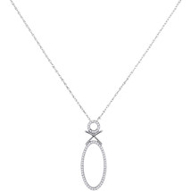 10k White Gold Womens Round Diamond Vertical Oval Pendant Necklace 1/6 Cttw - £188.72 GBP