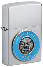 Zippo Lighter - US Navy Emblem Attached On Satin Chrome Finish  - 856088 - £39.66 GBP