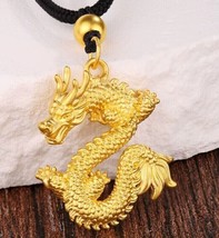 Dragon Unisex Lucky Charm Pendant 925 Sterling Silver 14k Yellow Gold Plated - £304.80 GBP