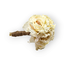 Peony Bouquet Cream White Small 9 Inch Twine Wrapped Fabric Artificial - £15.55 GBP