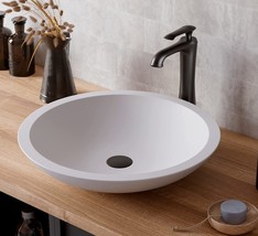A 19-Inch Round Bathroom Vessel Sink Made Of Matte White Acrylic By Karran - £135.20 GBP