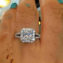 14k White Gold 2.65Ct Princess Cut Simulated Diamond Halo Engagement Ring Size 7 - £210.55 GBP
