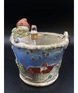Holiday Planter 6” Bucket Christmas Snowman Church Trees Stars - $423.28 MXN