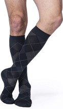 Sigvaris Men’s Microfiber Shades Calf-High Socks 20-30mmHg Navy Argyle Medium Sh - £38.29 GBP