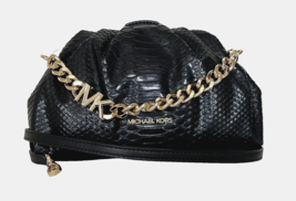 New Michael Kors Nola Small Snake Embossed Crossbody Chain Clutch Black Dust bag - £98.63 GBP