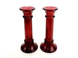 Two Ruby Glass Taper Candle Holders/Pillar Stands/Bud Vases, Indiana Gla... - $24.45