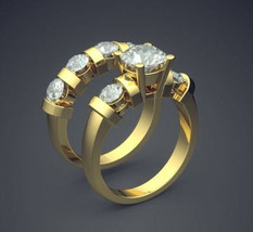 14 Kt, 18 Kt Real Yellow Gold CZ Stones His &amp; Her Wedding Couple Band Rings 2 Pc - £1,096.17 GBP+