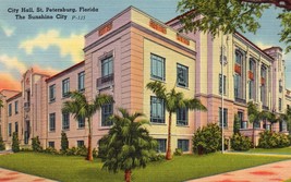 City Hall Vintage Unposted Linen Postcard St. Petersburg Florida - £12.96 GBP