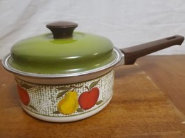 Enamel Cooking 8” Pot Dutch Oven Lemon Orange Fruit Austria Vintage 1970s - $13.98