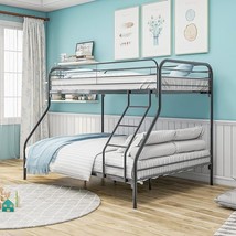 Metal Bunk Bed With Ladder And High Guardrail,Twin Over Full Size Bed Frame,Stor - £376.46 GBP