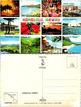 Hawaii Honolulu Red Flowers Palm Trees Flowers Water Coastline VTG Postcard - £7.44 GBP