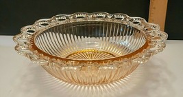 Pink Depression Glass Open Lace Ribbed 9.5&quot; Bowl - £14.78 GBP