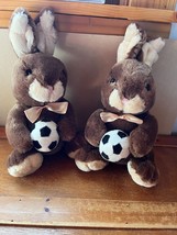 Lot of 2 DanDee Super Soft Plush Brown Easter Bunny Rabbit w Black &amp; White Socce - £11.69 GBP