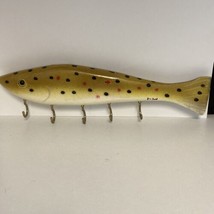 Rainbow Trout Fish Wooden Key Tag Rack 5 Hooks Decorative Wall Fisherman Signed - £26.23 GBP