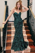 Hunter Green Sweetheart Mermaid Long Prom Dresses,Sparkly Sequin Formal Dresses - £135.13 GBP