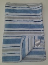 Little Miracles Blue Gray White Stripes Fleece Baby Blanket Lovey Boy SOFT 30x43 - £39.86 GBP