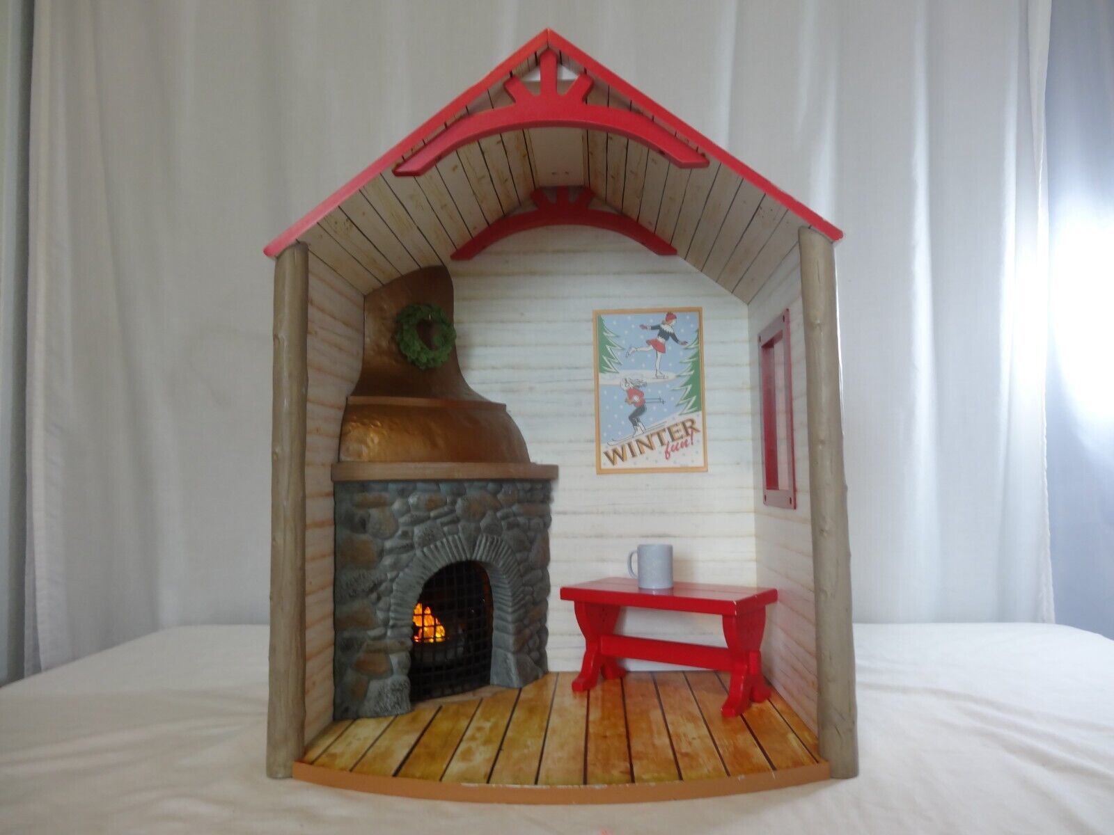 Primary image for American Girl Doll Winter Chalet working Fireplace, Hot Chocolate , Table