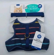 NWT Whisker City Cat Vest Harness &amp; Leash - Navy Blue w/ Stripes - Size Adult  - £7.83 GBP