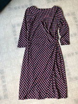 Talbots Dress Small Red Blue White Geometric Jersey Knit Gathered Side F... - $27.72