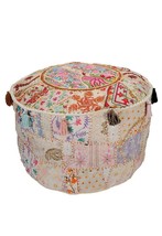 Patchwork Round Foot Stool New Indian Cotton Vintage Ottoman Pouf Cover Handmade - £23.01 GBP+