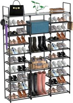 The 10 Tier 50 Pairs Large Shoe Rack Shoe Organizer, Tall Stackable Shoe Shelves - £37.50 GBP