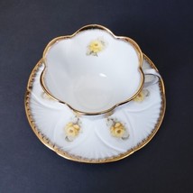 White with Gold Rim Yellow Rose Pattern 6 oz. Tea Cup &amp; Saucer Set - £20.64 GBP