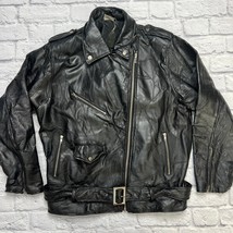 Vintage Flight Path Leather Patchwork Jacket Black Asymmetrical Zip Belt... - $79.15