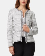 MSRP $149 Tahari by ASL Boucle Open Jacket Frayed Trim (Ivory White/Back) Size 8 - £80.42 GBP