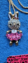 New Betsey Johnson Necklace Bunny Girl Rhinestones Shiny Collectible Decorative - £11.98 GBP