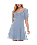 City Studio Junior Womens 11 Blue Polka Dot Textured Puff Sleeves Dress ... - $40.32 CAD